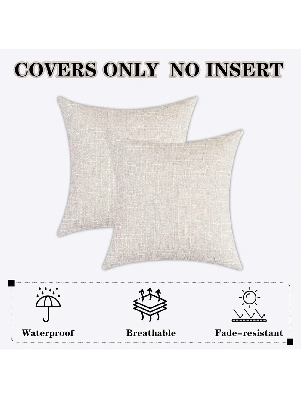 Outdoor Waterproof Pillow Covers Checkered Decorative  22x22 Inch Light Beige